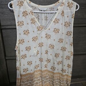Lucky Brand Ivory and Tan Floral Blouse